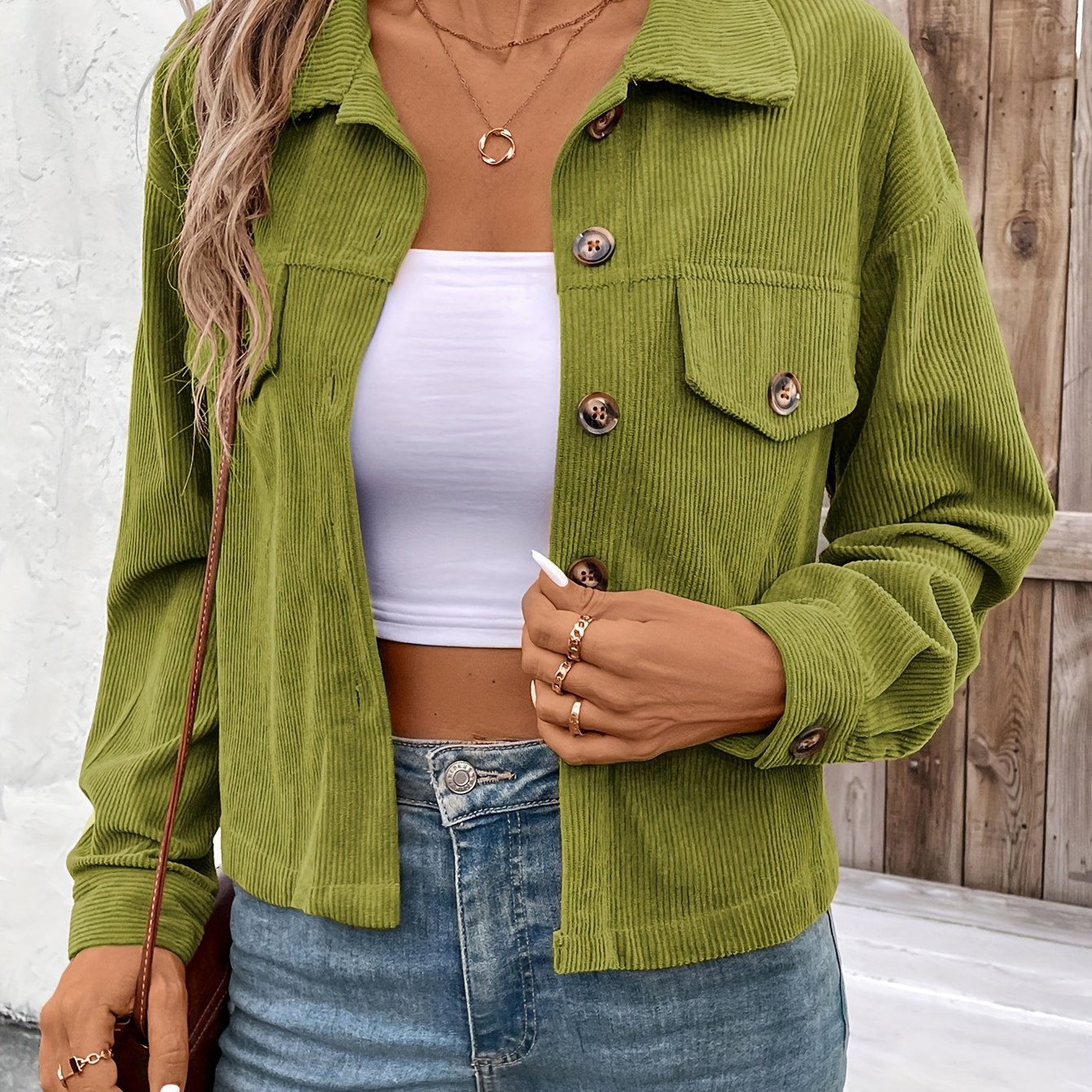 Կանացի էլեգանտ վարդագույն կոճակներով բաճկոն՝ փեղկավոր գրպաններով - Աշնանային առօրյա վերնազգեստ, երկար թևքերով, կոճակներով դետալներով, պոլիեսթերի խառնուրդով, լվացվող լվացքի մեքենայով, առօրյա վերնազգեստ | Կոճակներով բաճկոն | Պոլիեսթերի խառնուրդով բաճկոն