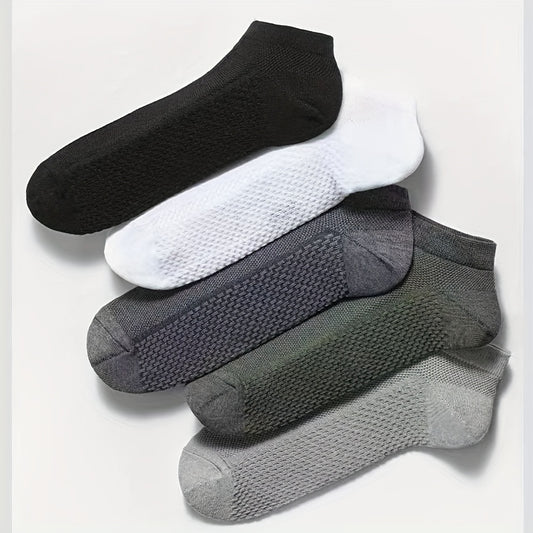 5pcs Men's Breathable Mesh Ankle Socks - Odor-Resistant, Sweat-Wicking Casual & Business Boat Socks, Plus Size