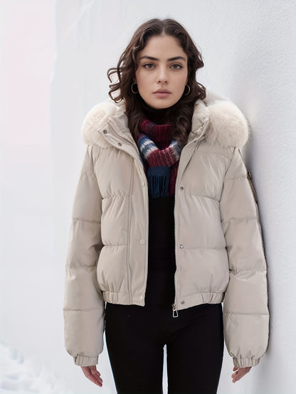 Women'S Winter Coat with Removable Faux Fur Hood - Thickened Loose Fit Long Sleeve Jacket, Zippered Pockets & Button Front, Casual Solid Color Outerwear for Cold Weather, Cozy Warmth, Buttoned Closure, Durable Fabric