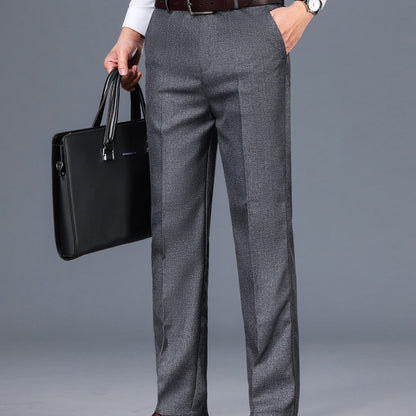 Men's Classic Gray Dress Pants - Medium Thick, Straight Fit with Slant Pockets & Zipper Closure, Polyester, Non-Stretch Fabric for Business Casual & Formal Wear, Ideal for Spring/Autumn