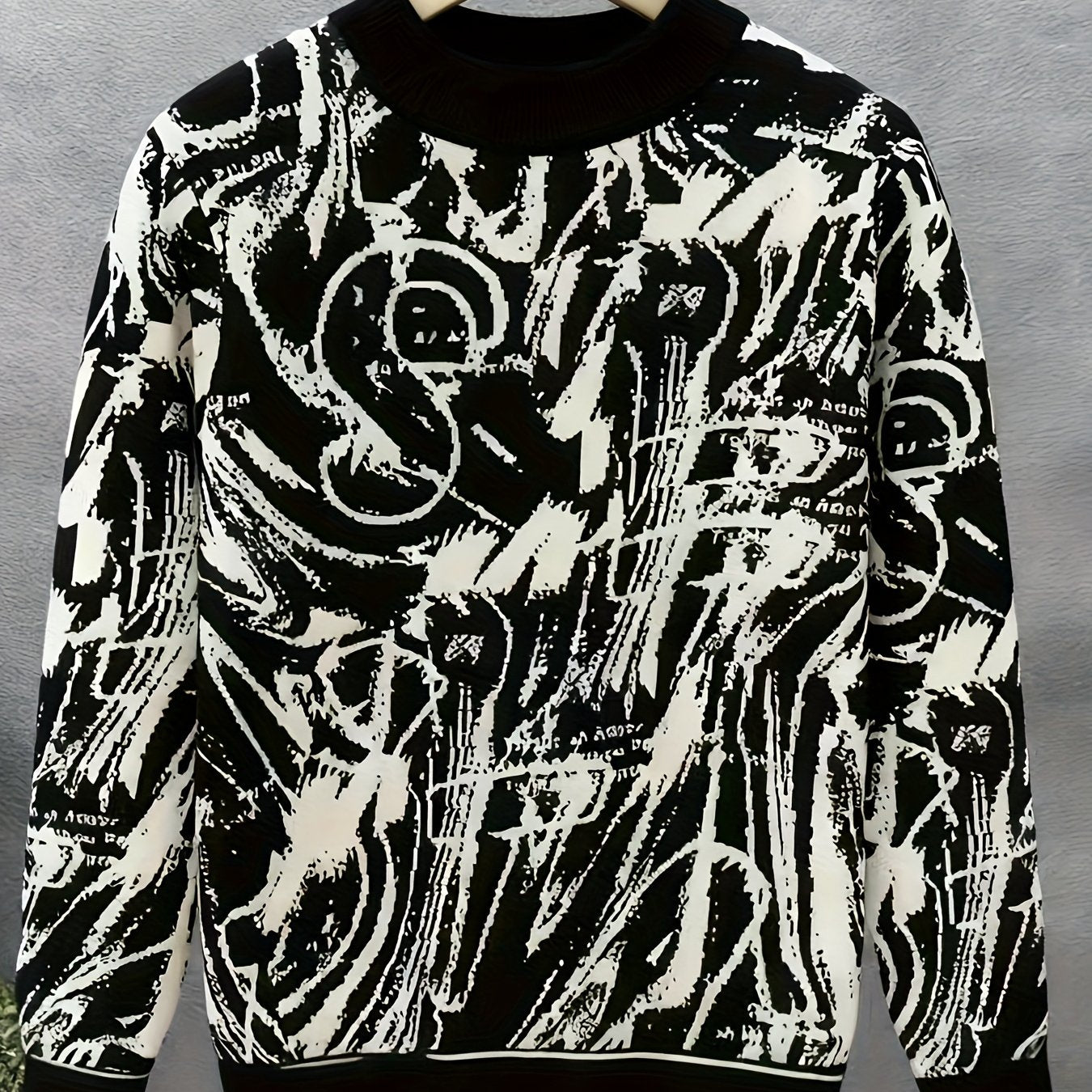 Temujin OBM Men's Fashion Trendy New Jacquard Semi-High Neck Knit Long Sleeve Pullover Sweater