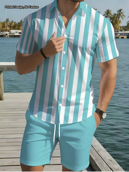 Men's Casual Summer Shirt & Shorts Set with Unique Print