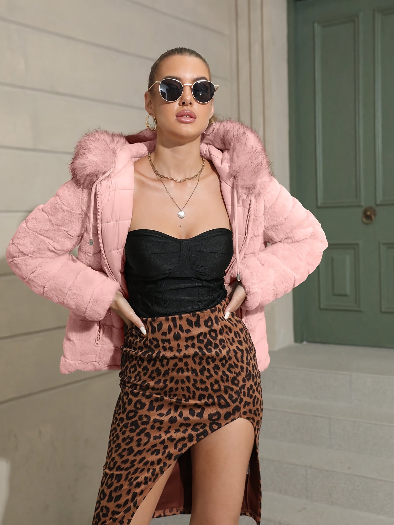 Women'S Heavyweight Winter Coat - Dual-Sided Reversible Jacket with Full-Zip Front, Hooded Collar, Two-Way Zipper Closure - Warm Outerwear for Cold Weather, Office, Travel - Elegant Brown Coat (Size & Wash Label in Pocket), L