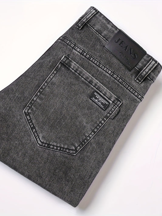 Men's Slim Fit Grey Jeans - Cotton Blend, Machine Washable, All-Season Denim Pants for Teens
