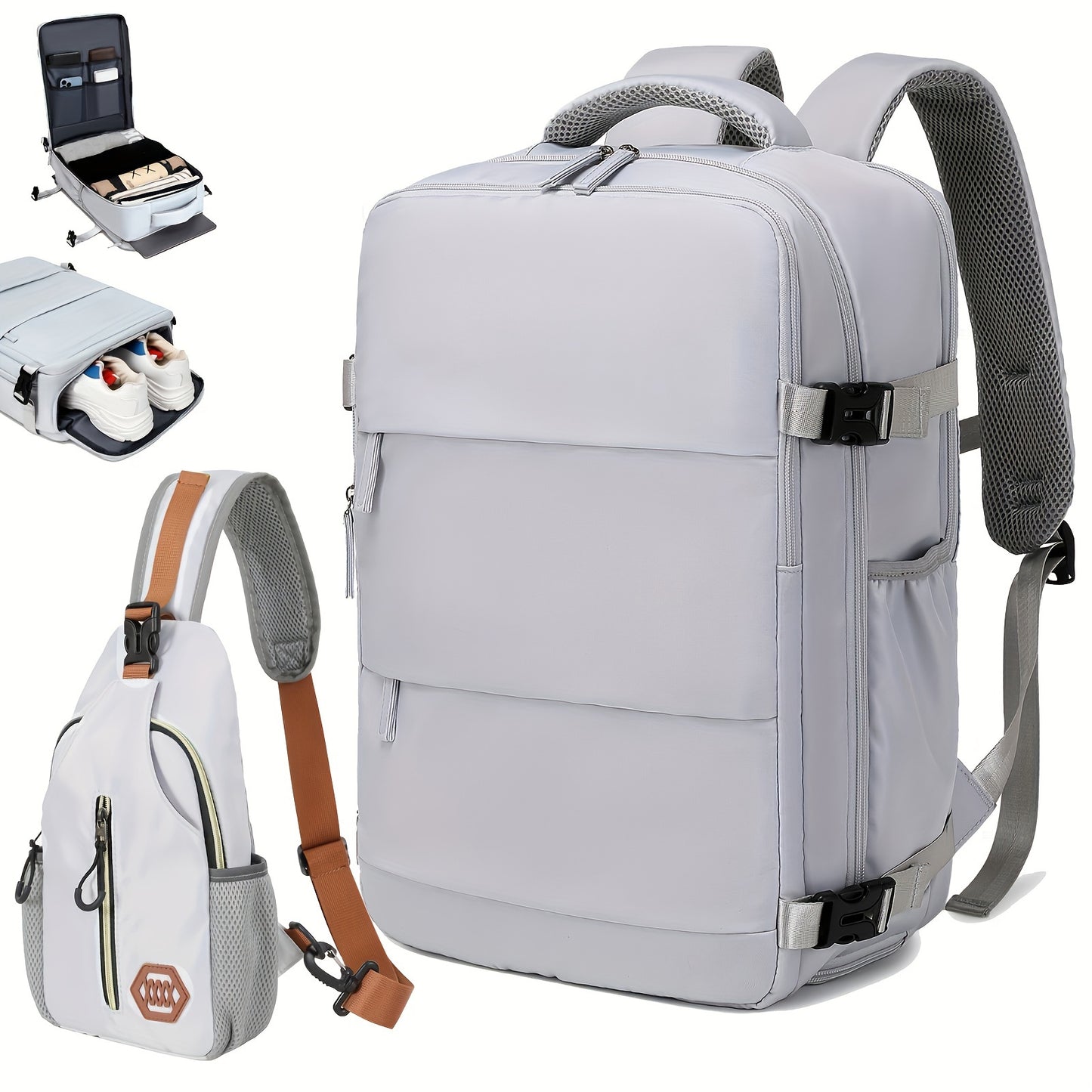 Airline-Approved 38.1cm Laptop Travel Backpack for Women, Light Blue Polyester with Adjustable Straps, Shoe Compartment & USB Charging Port - Ideal for School & Work Trips, Laptop Bag