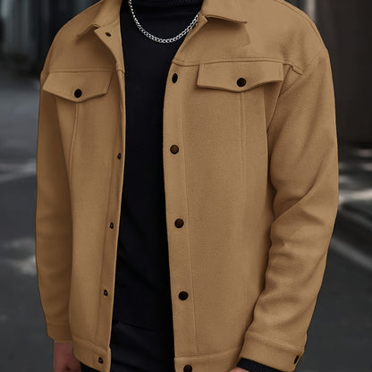 Men'S British-Inspired Workwear Jacket - Casual Short Length Loose Fit with Pockets, Solid Color, Spring/Fall Outerwear, Non-Stretch Fabric, Snap Closure, Regular Fit for Everyday & Travel, Spring Fall Clothing, Structured De