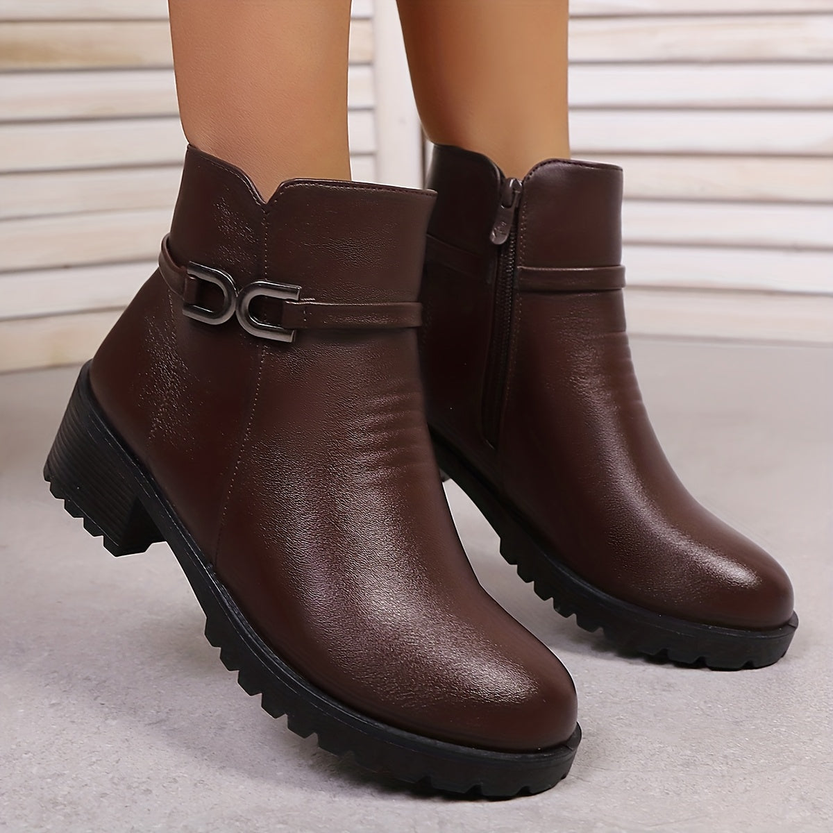 Կանացի ասպետական ձմեռային արտաքին կոշիկ, Սուրբ Ծննդյան նվեր, հաստացված, բրդյա երեսպատմամբ, հարմարավետ, ցրտից պաշտպանող, չսահող, դիմացկուն, կարճաճիթ կոշիկ