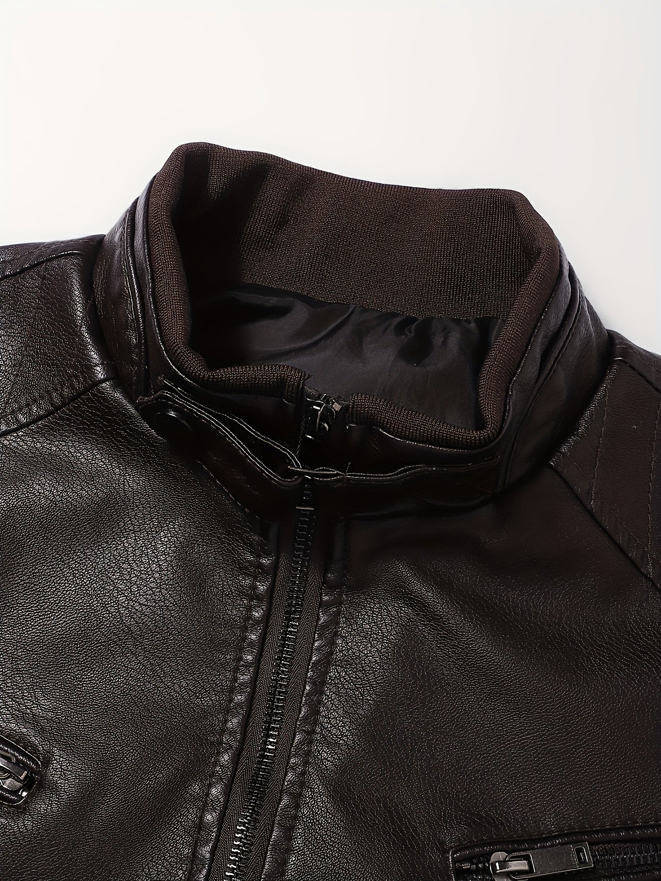 Men's Stylish Burgundy Jacket - Fall/Winter Trendy Stand Collar Biker Jacket with Multiple Zippered Pockets, Casual Design for Casual Attire, Fall Jacket | Modern Casual Jacket | Glossy Finish Jacket - ayq