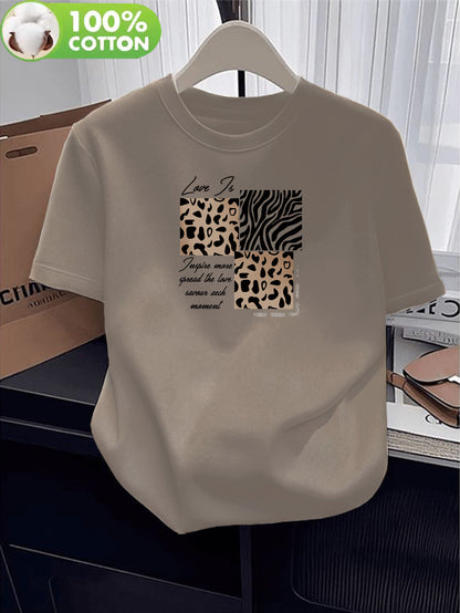 Women’s Casual Cotton T-Shirt with Leopard & Zebra Prints