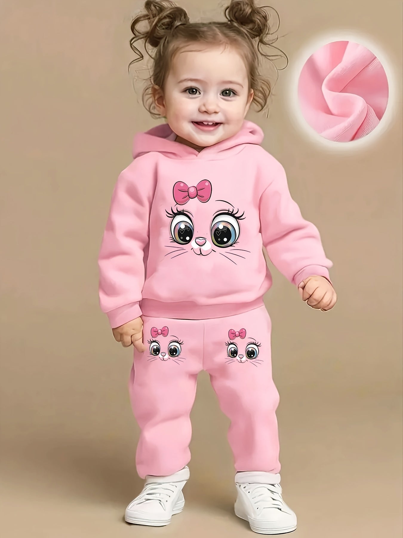Infant Toddler Fleece Hoodie & Pants Set Cartoon Cat Casual