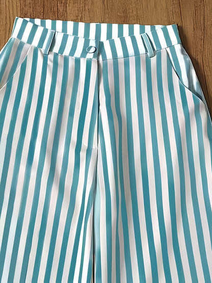 Women's High-Waist Vertical Stripe Wide-Leg Pants for Spring