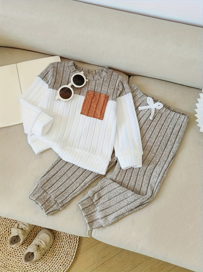Baby Boy Color-Block Sweater & Pants Set for Fall - ayq