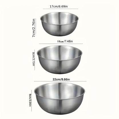 3pcs Stainless Steel Mixing Bowl, Salad Bowl - Very suitable for salads, noodles, cooking and baking, food storage, easy to stack and store, kitchen supplies