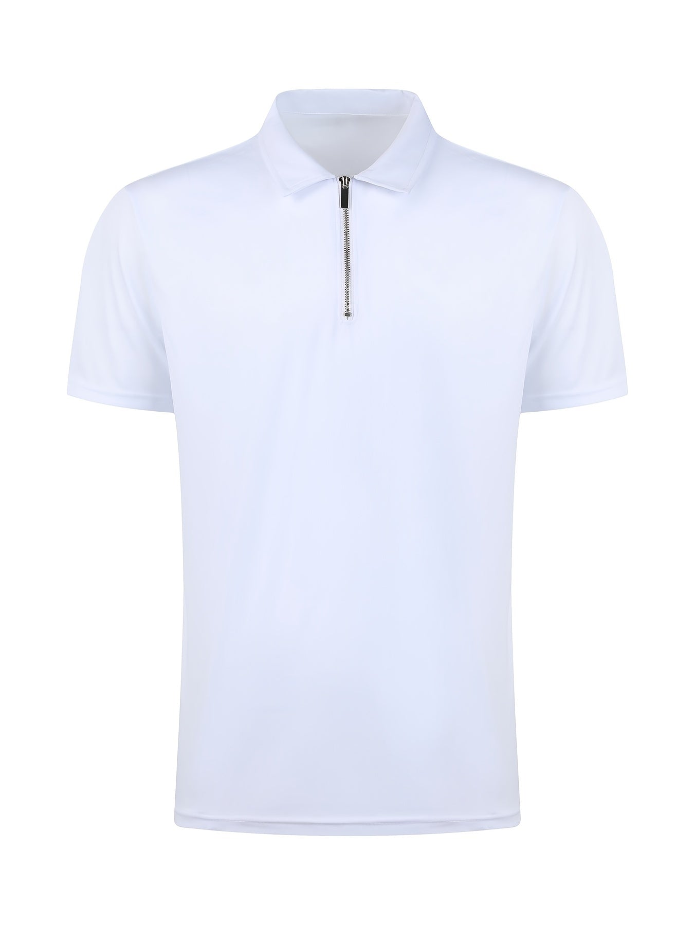 [Golf Apparel] Men's Classic White Shirt - Casual Summer Style with Short Sleeves, Zipper Collar, and Stretch Polyester Fabric - Perfect for Streetwear & Golf