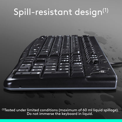 Logitech K120 Wired Keyboard for Windows, Plug and Play, Full-Size, Spill-Resistant, Curved Space Bar, Compatible with PC, Laptop - Black