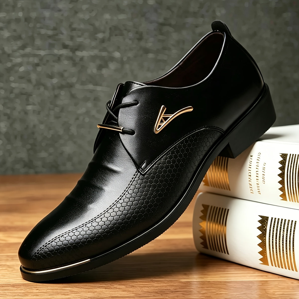 Men's Black Lace-Up Casual Business Dress Shoes for Spring-Fall