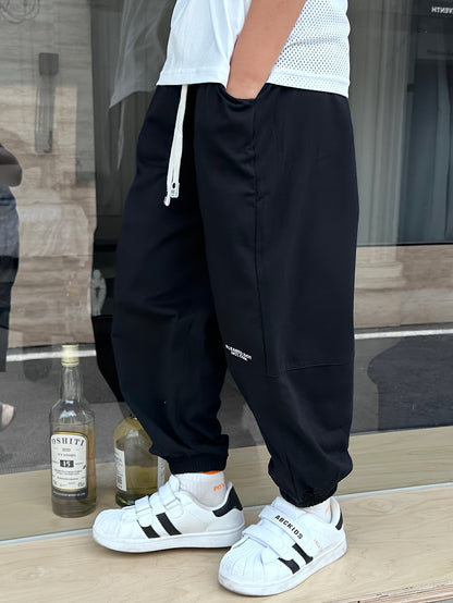 Boys' Gray Loose-Fit Sports Pants with Elastic Waistband