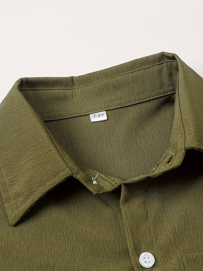 Boys' Casual Short Sleeve Solid Color Shirt with Stretch Fabric