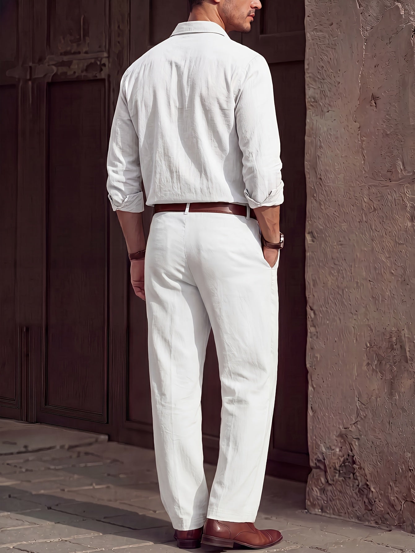 Men's Lightweight Linen Long-Sleeve Shirt & Pants Set for Spring/Fall