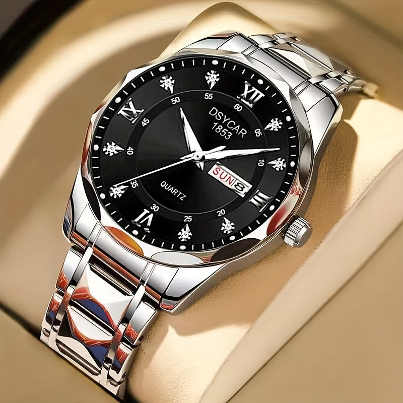 1pc Men's Elegant Watch with Date Display, Stylish Stainless Steel Strap, Quartz Movement Dress Watch, Suitable for Formal and Casual Attire - The Ideal Gift for Him - ayq