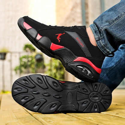 Unisex Low-Top Sneakers with Breathable Mesh & Air Cushion Technology - Comfortable Lace-Up Casual Shoes for Running, Walking, Training - Black & White Design, Synthetic Synthetic Faux Upper, Fabric Lining, All-Season Wear, R - ayq