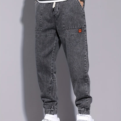 Men's Street Style Harem Jeans - Casual Loose Fit with Elastic Drawstring Waist, Versatile & Stylish for All Seasons