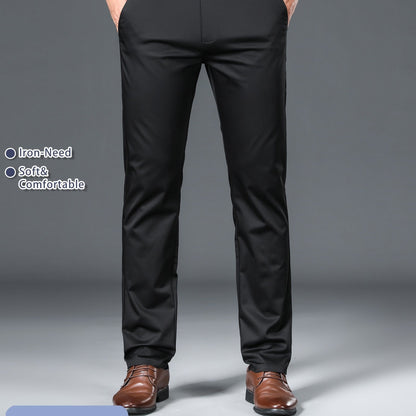 Men's Solid Color Straight Leg Business Style Cotton Blend Pants, Casual Comfy Breathable Outdoor Trousers As Gift