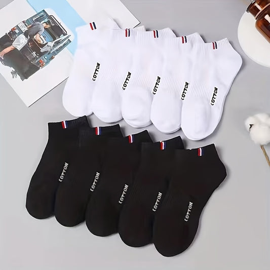 5/10pairs Men's Fashion Letters Socks, Breathable Comfy Sweat Absorption Low Cut Ankle Socks, Men's Invisible Socks
