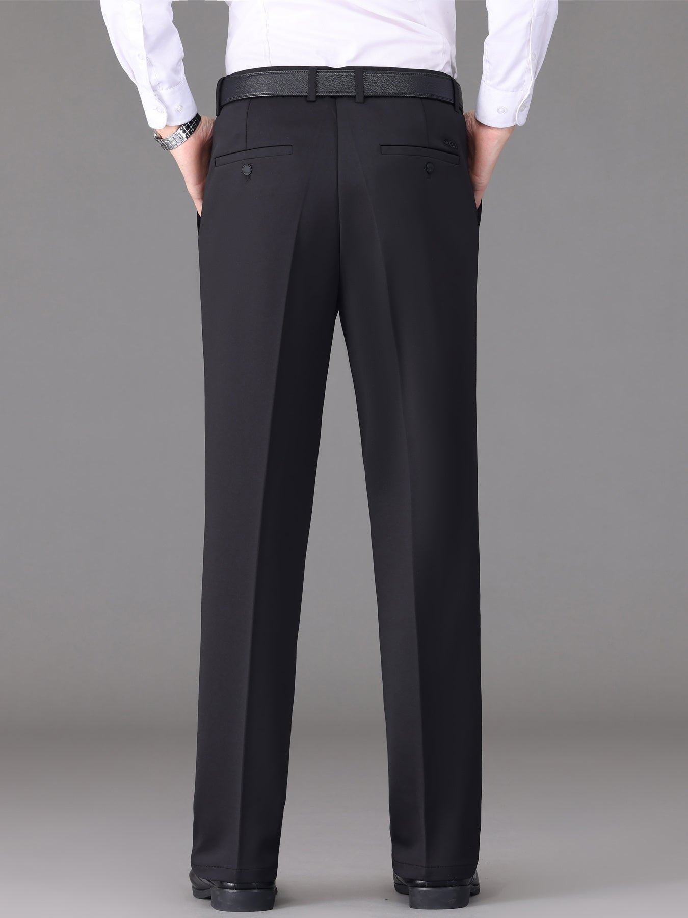 [Lightweight Design] Men's High-Waist Stretch Dress Pants - Wrinkle-Resistant, Dark Blue Business Casual with Pockets, Straight Leg Fit for Spring/Fall