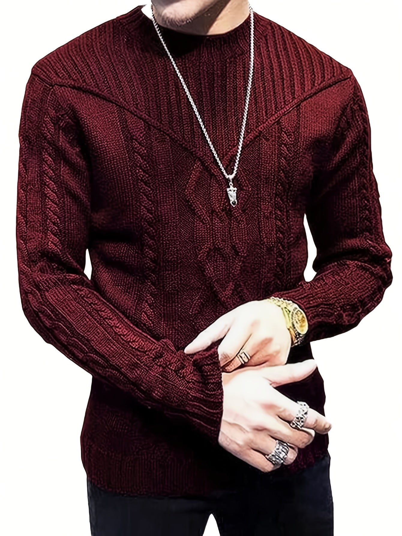 Նորաձև տրիկոտաժե կլոր վզնոցով սվիտեր-պուլովեր - փափուկ, շնչող, միջին ձգվողությամբ, երկար թևքերով, առօրյա վերնաշապիկ՝ քաղաքային զբոսանքների, փողոցների, զբոսանքների, բացօթյա գործունեության համար - իդեալական է աշնան և ձմռան համար