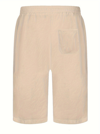Men's Casual Comfy Cotton Breathable Active Shorts, Chic Drawstring Beach Shorts