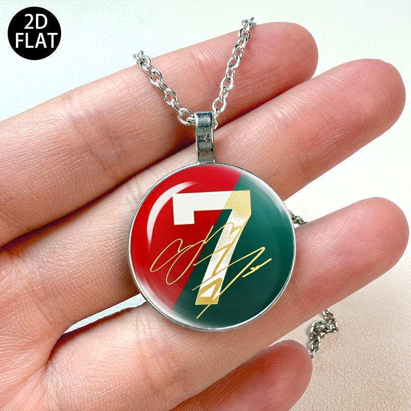 Auspicious Number 7 Soccer Pendant Necklace with Red Green Jersey Desi - ayq