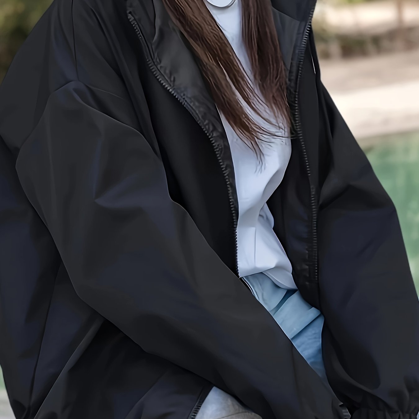 Women's Windproof Zip-Up Hooded Jacket - All-Season Lightweight Coat with Full-Zip Closure, Front Pockets - Elegant Minimalist Design for Office, Travel, Everyday Commute - Machine Washable Women's Outerwear, Zip Up Jacket, C