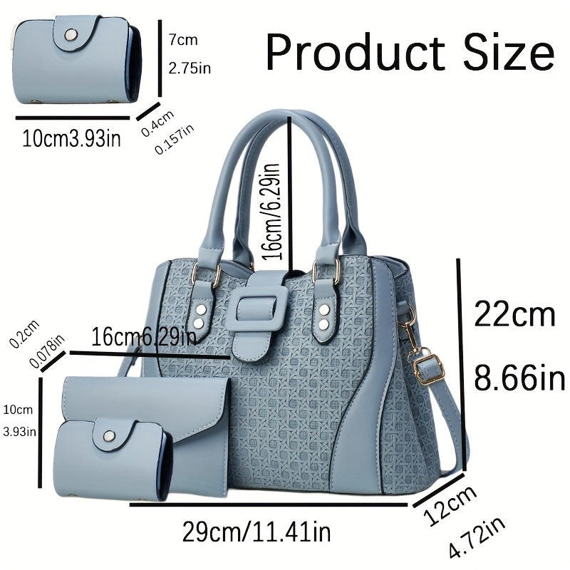 Plaid PU Leather Three-Piece Handbag Set for Women - Stylish & Spaciou