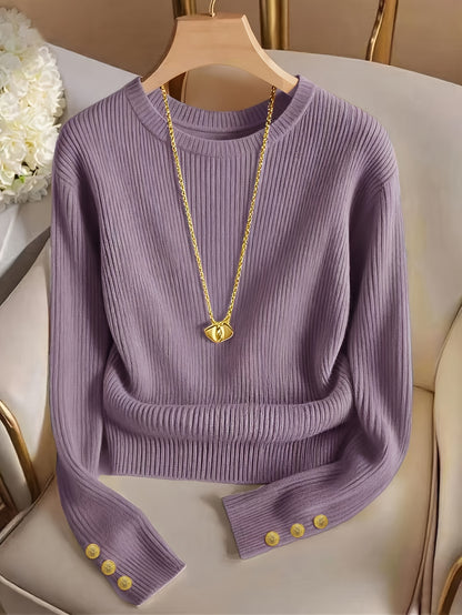 Elegant Solid Color Crew Neck Top for Women, Spring/Summer