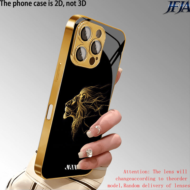 Golden Lion Profile Tempered Glass Phone Case for iPhone X-18