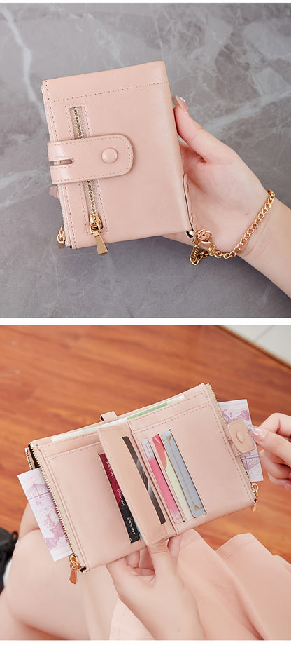 MIYIN Women'S & Men'S Red Bifold Wallet with Anti-Theft Chain Lock, Golden-Tone Hardware & Removable ID Window - Multi-Compartment Organizer with Card Slots