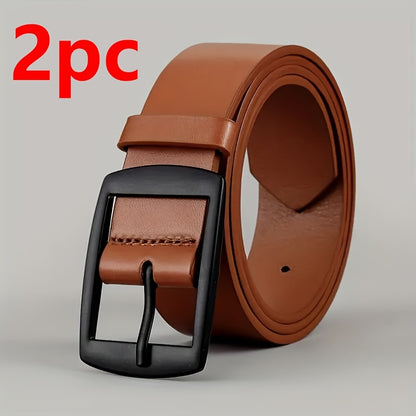 2pcs Luxury Faux Leather Belts with Metal Pin Buckle, Casual Style, Square Button Detail, for Men & Women, Ideal for Valentine'S Day, St. Patrick'S Day, Easter, Mardi Gras Day, Best for Christmas, Perfect for Thanksgiving