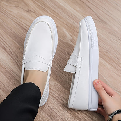 Men's White PU Loafers Casual Slip-On All-Season Sneakers