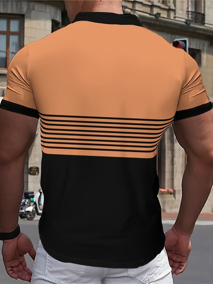Տղամարդկանց գերժամանակակից գունավոր բլոկ գծավոր կարճ թևով վերնաշապիկով վերնաշապիկ ամառային ամենօրյա, նորաձև կայծակաճարմանդ օձիքով շապիկ