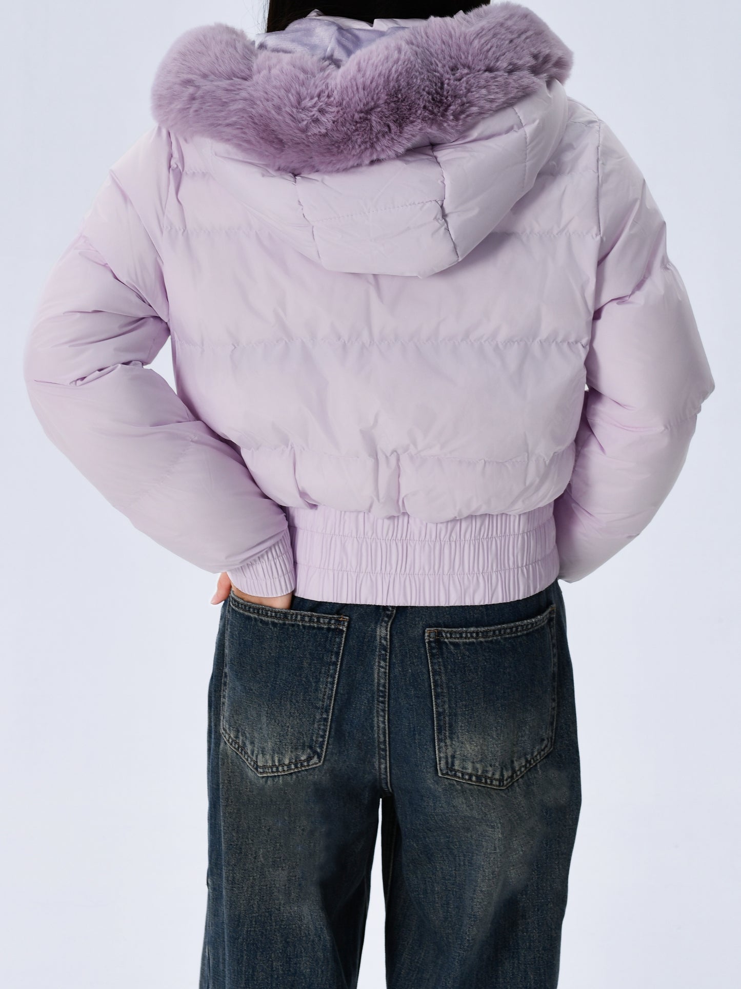 Էլեգանտ պոլիեսթերային բարձիկով կանացի բաճկոն - 2024 թվականի նորաձև կարճ միագույն վերարկու՝ հաստ արհեստական ​​մորթուց օձիքով, երկար թևքերով, կայծակաճարմանդով, գործված - Ձմեռային ջերմություն, առօրյա վերնազգեստ