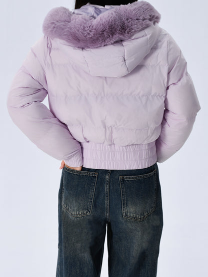 Էլեգանտ պոլիեսթերային բարձիկով կանացի բաճկոն - 2024 թվականի նորաձև կարճ միագույն վերարկու՝ հաստ արհեստական ​​մորթուց օձիքով, երկար թևքերով, կայծակաճարմանդով, գործված - Ձմեռային ջերմություն, առօրյա վերնազգեստ