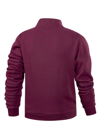 Men'S Stand Collar Zipper Jacket, Fashion Solid Color, Long Sleeve, Fleece, Soft, Casual, Polyester, with Zipper Pocket, for Daily, Sports, Fitness