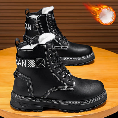 Men'S Insulated And Thickened Winter Snow Boots on, Perfect for Outdoor Camping, Fishing, And Hunting.