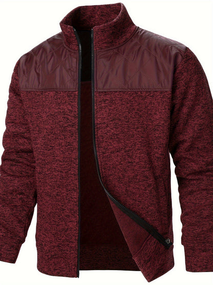 Men's Blocking Quilted Jacket For Spring And Autumn, Casual Stylish Outdoor Stand Collar Coat As Gift