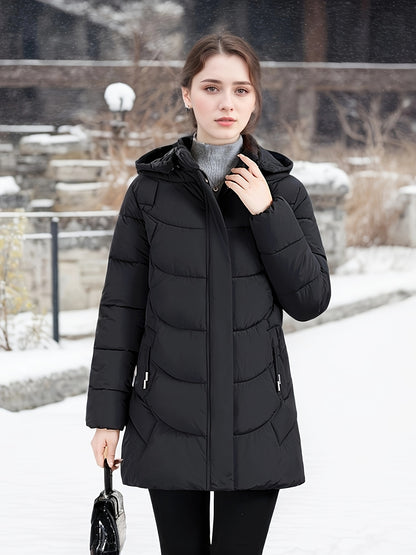 Կանացի էլեգանտ ձմեռային բաճկոն - Մազերի նման ուլունքաձև կոճակներով փակվող վերարկու, փքված չէ, ձեռքով լվացվող երկար թևքերով վերնազգեստ ցուրտ եղանակի համար (անկանոն և պաշտոնական) - սև բաճկոն առանց գոտու/պարագաների (պատրաստի կրելու), ձմեռային Ջա