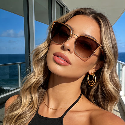 Men's & Women's Metal Half-Frame Rectangle Glasses with Brow Bar