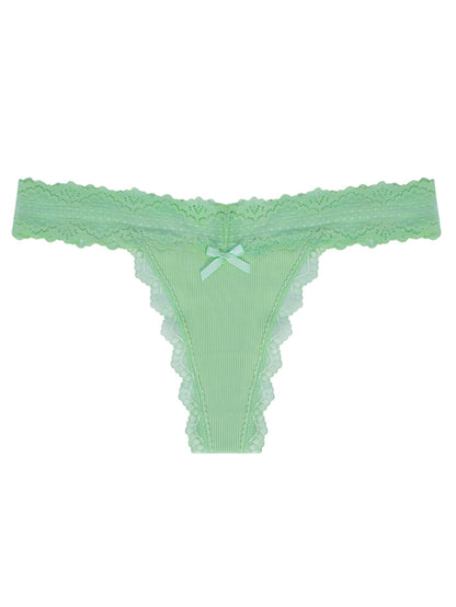 Women's Lace Trim Tanga Panties with Bow Accent, Mid-Rise