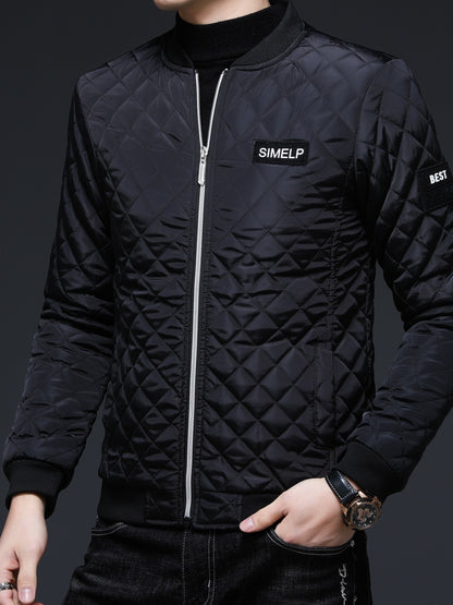 Men's Casual Fall/Winter Polyester Bomber Jacket with Baseball Collar