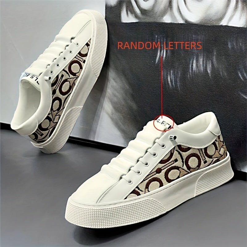 2025 New Men's Spring Slip-On White Sneakers, Breathable Casual Shoes with Embroidered Print, Trendy Footwear - ayq